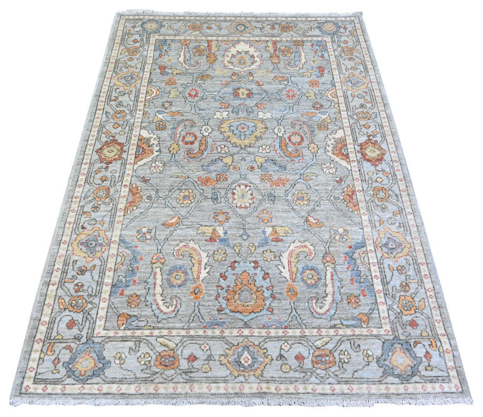 Cadet Gray Finer Peshawar All Over Mahal Design Wool Hand Knotted Rug 4'3"x6'