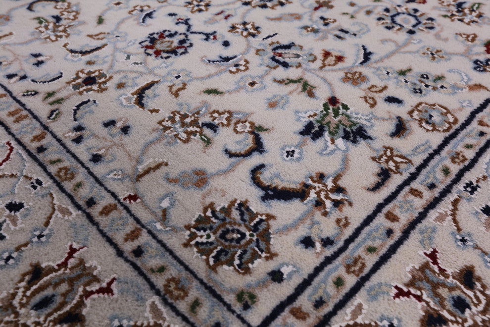 2' 6" X 19' 10" Runner Hand Knotted Persian Nain Wool and Silk Rug Q4518