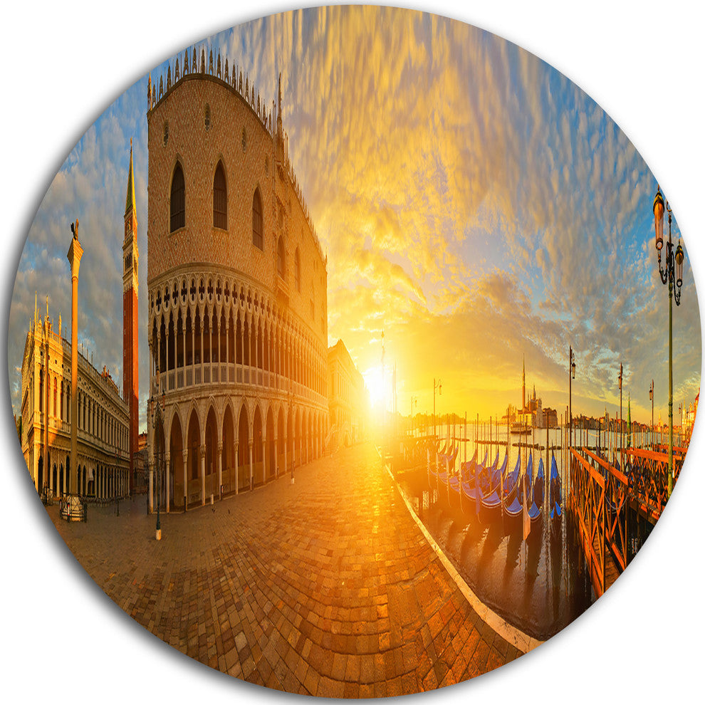 Bright Sunrise In Italy Panorama, Cityscape Round Wall Art, 23"