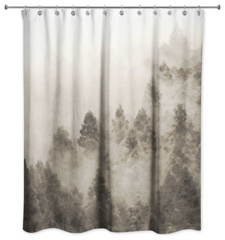 Beige Foggy Pine Trees 71x74 Shower Curtain