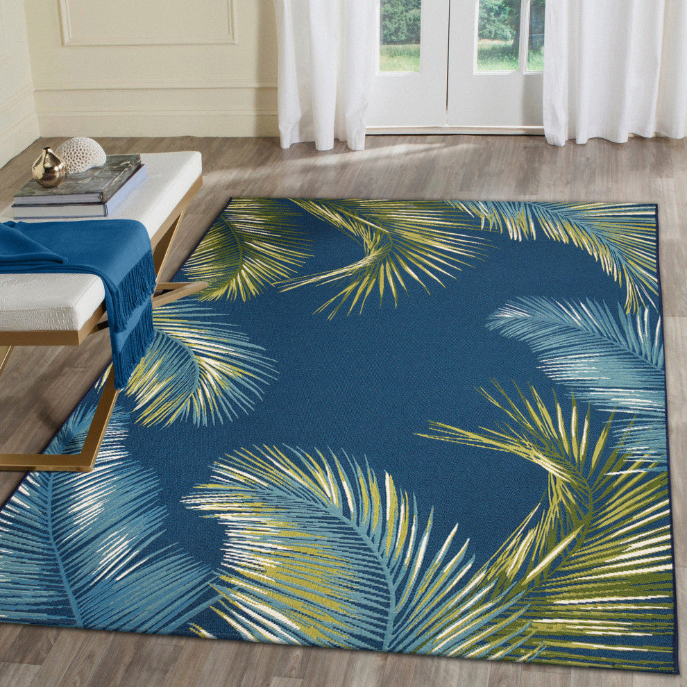 Marina Palm Border Indoor/Outdoor Rug, Navy, 7'10"x9'10"