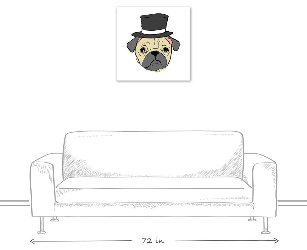 Designs Direct Pug With Top Hat 24x24 Canvas Wall Art