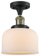 Large Bell LED Semi-Flush Mount, Black Antique Brass, Glass: White Cased