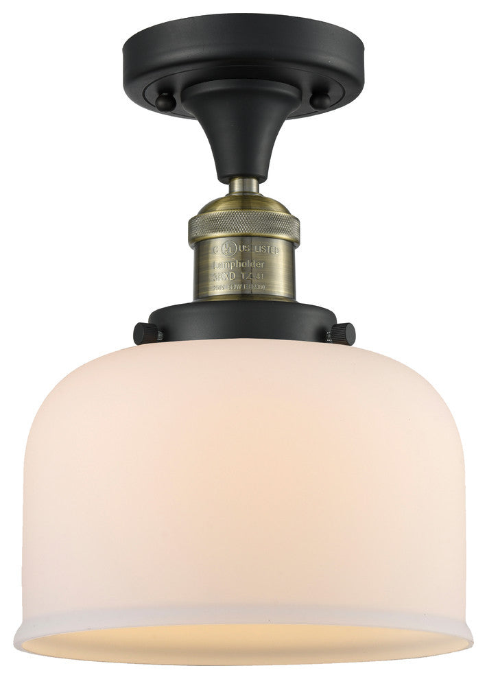 Large Bell LED Semi-Flush Mount, Black Antique Brass, Glass: White Cased