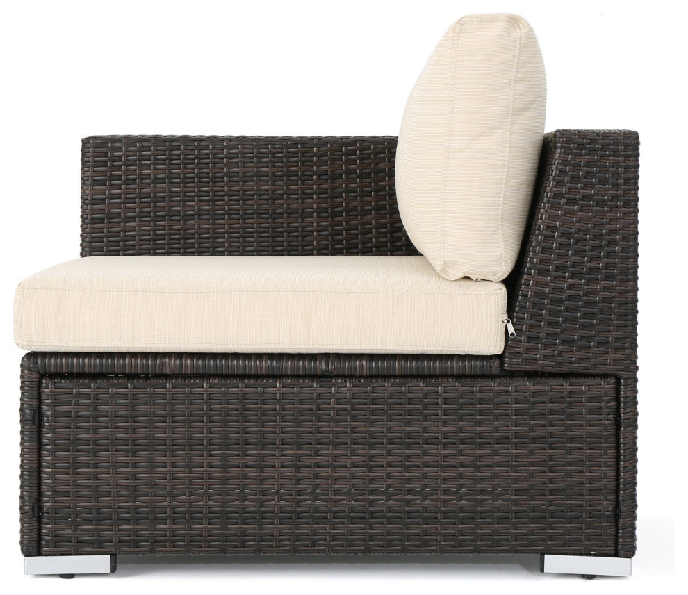 GDF Studio Samuel Outdoor 7 Seater Wicker Sofa Chat Set With Cushions, Multibrown/Beige Cushions