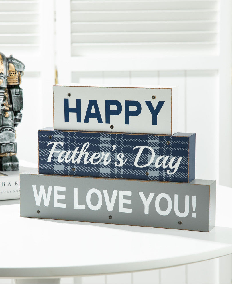 12" Lighted Wooden Happy Father's Day Block Sign