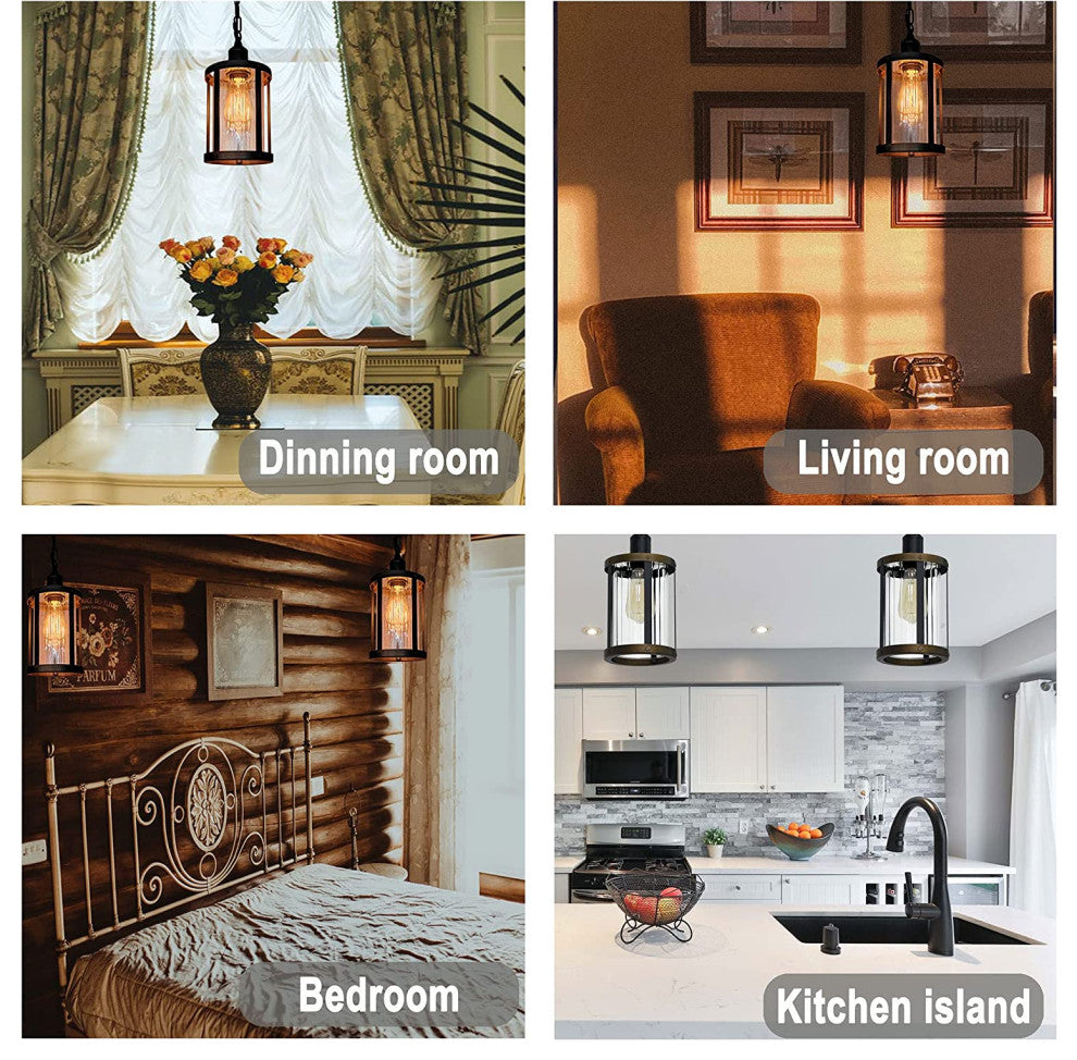 Farmhouse Pendant Lighting for Kitchen Rust Vintage Cage Pendant Lamp
