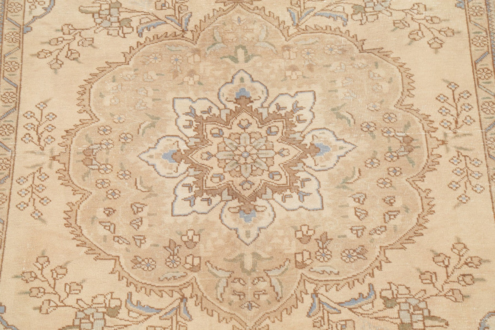 Consigned, Vintage-Style Faded Handmade Oriental Persian Area Rug, Beige, 6x10