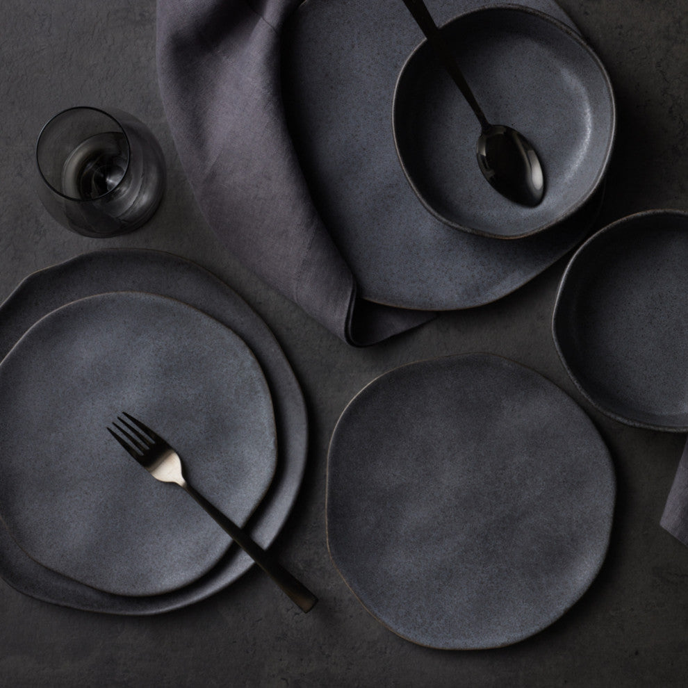 Stone by Mercer Project Hekonda Debossed Stoneware 16 Piece Dinnerware Set, Gray
