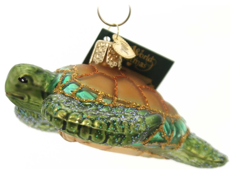 Old World Christmas Green Sea Turtle Glass Ornament Ocean Tortoise 12167