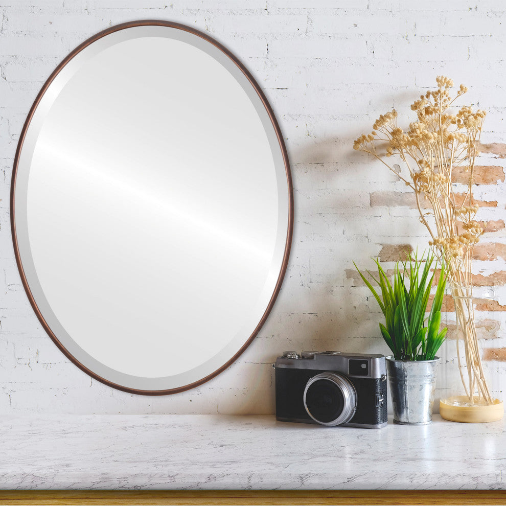 Medina Framed Oval Mirror, Rubbed Bronze, 13"x17"