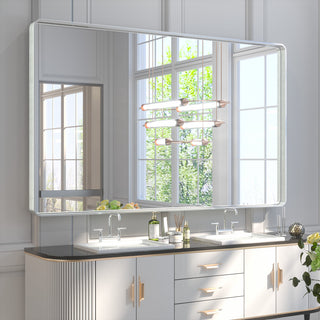 Metal Frame Decorative Rectangular Wall Mount Mirror, Sliver, 60"x36"