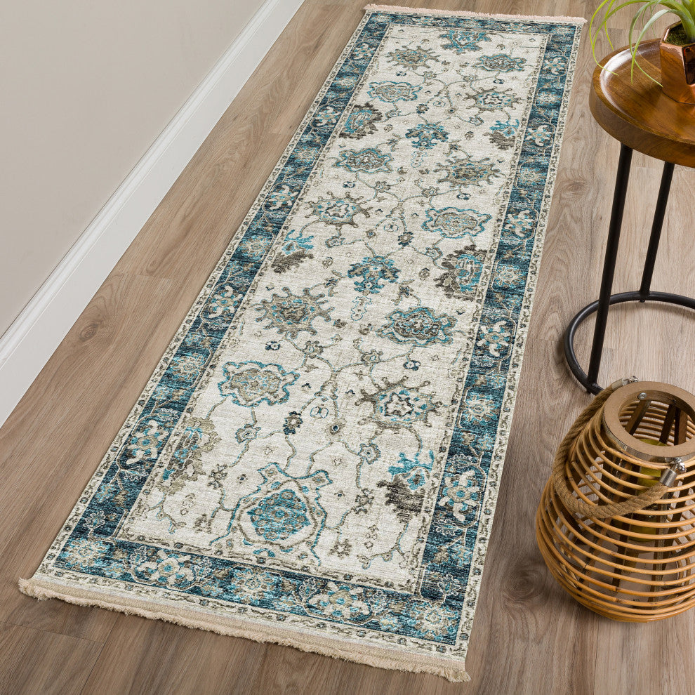 Indoor/Outdoor Marbella MB6 Flax Machine Washable 2'3" x 10' Runner Rug