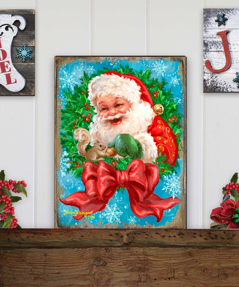 Santa Bow Wreath Wooden Block, 36 X 24