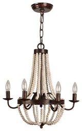 Rustic 6-Light Wood Bead Chandelier, Rustic