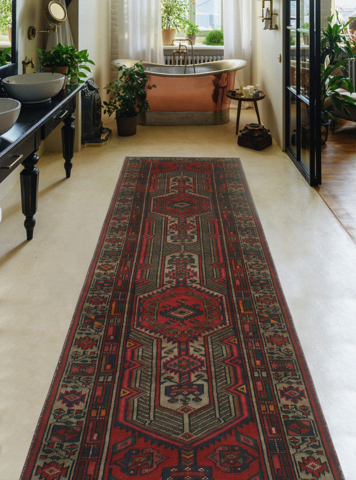 Fine Vintage Distressed Nadereh Rust/Beige Runner, 2'9x10'8