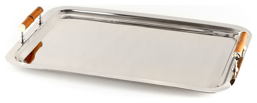 Nickel Rectangular Tray With Bamboo