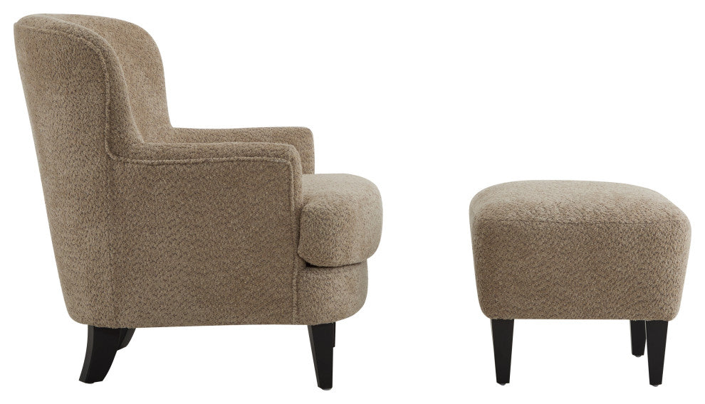 Gerald Boucle Upholstered Club Chair and Ottoman Set, Brown