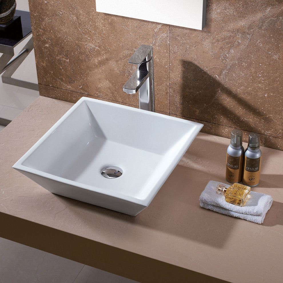 Luxier CS-006 Flat Square Bathroom Ceramic Vessel Sink Art Basin in White