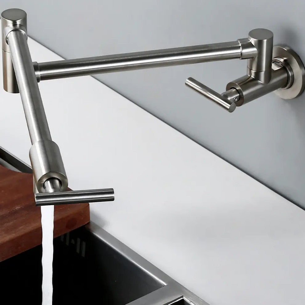Wasser™ Solid Brass Pot Filler Wall Mounted Kitchen Faucet, Brushed Nickel