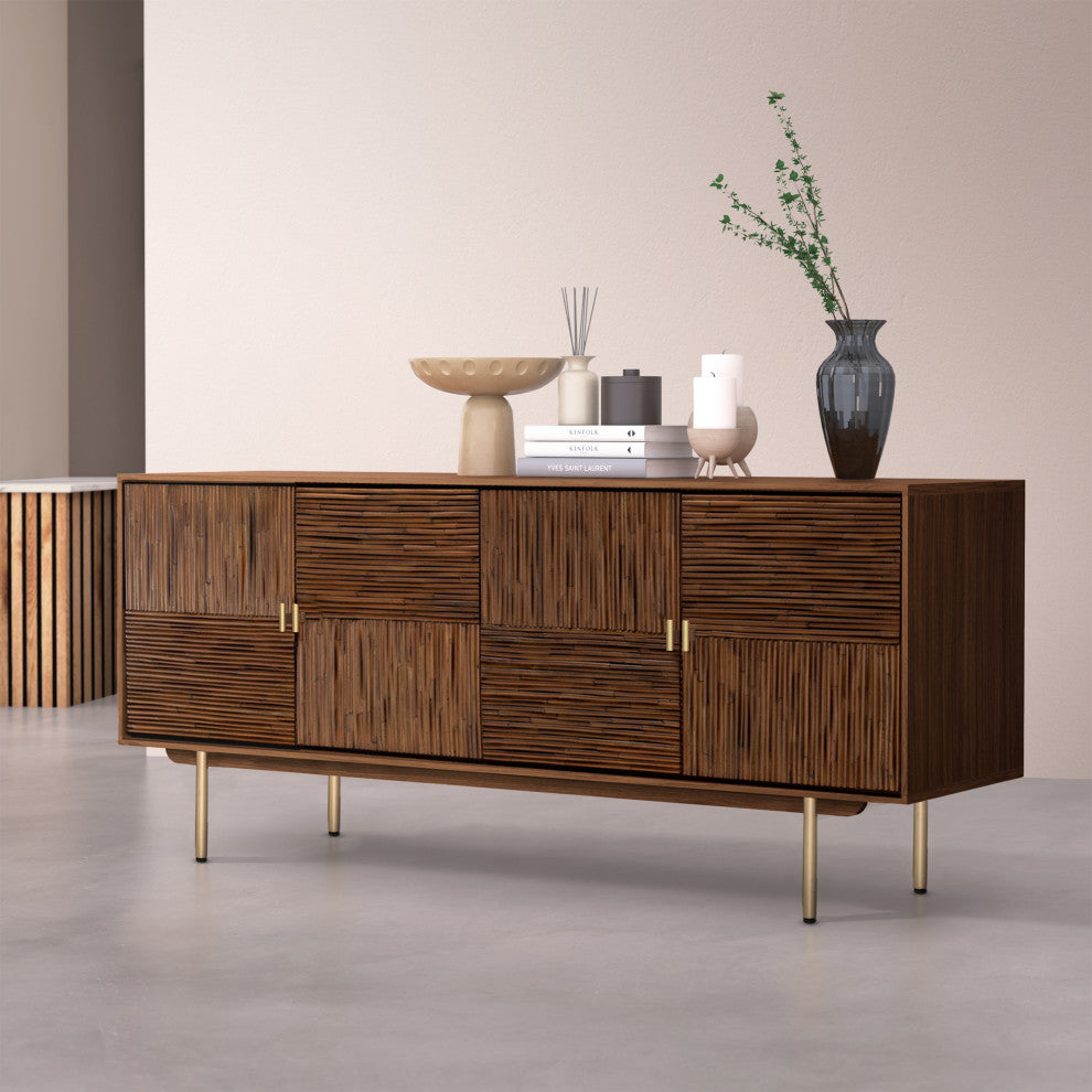 Studio London Arben Sideboard with Drawers Acacia Wood and Rattan Storage