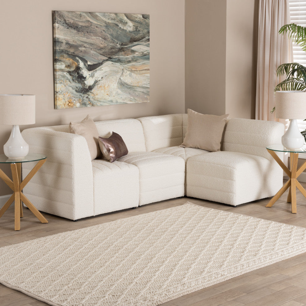 Maya Modern White Boucle Fabric 4-Piece Modular Sectional Sofa