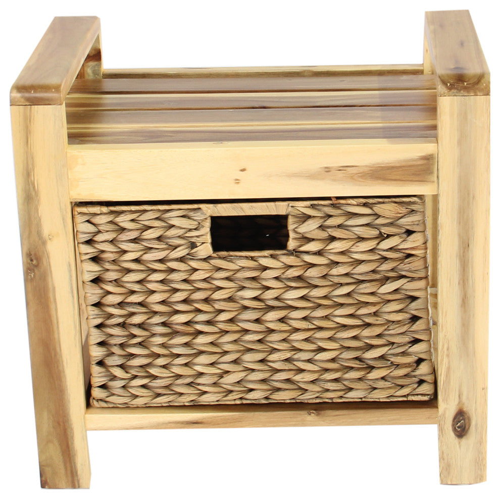 Brae Water Hyacinth Wood Storage Stool - Brown