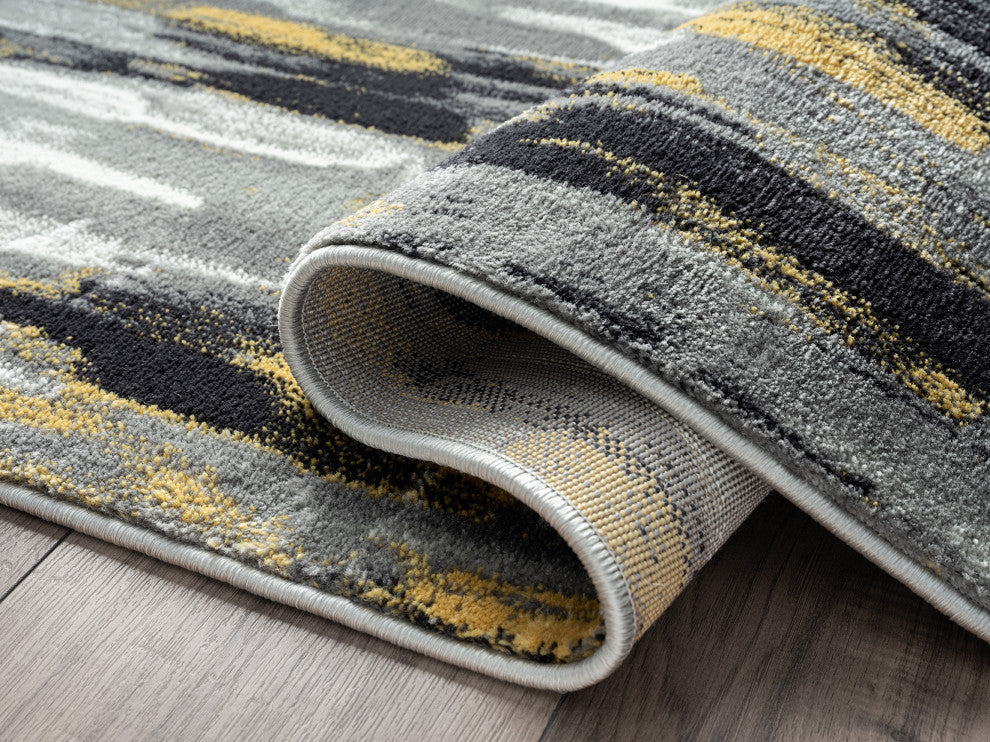 Abani Porto PRT140C Contemporary Grey and Yellow Abstract Area Rug