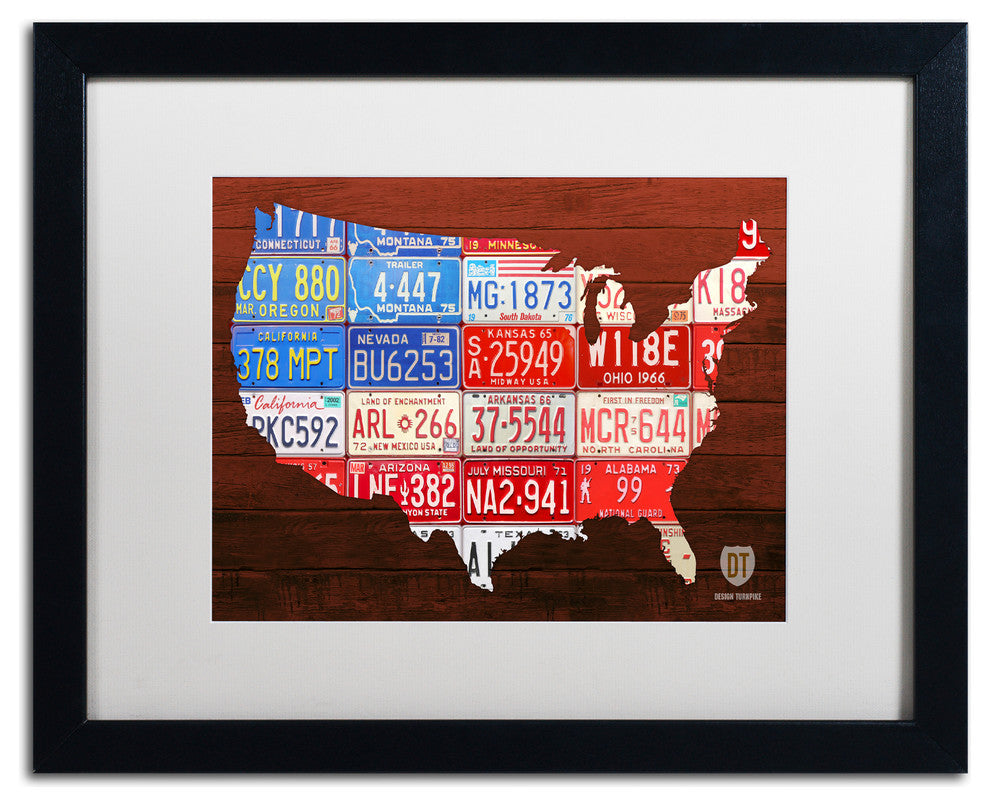 "USA Flag Map" Matted Framed Canvas Art by Design Turnpike