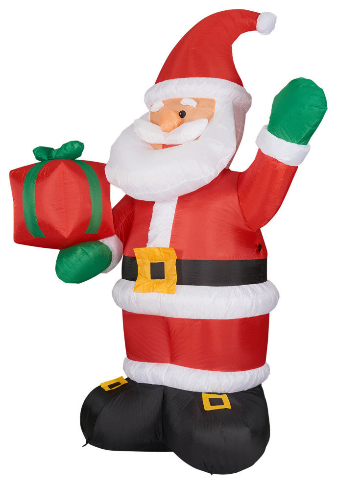 10' Tall Santa Claus Holding a Gift, Blow Up Inflatable With Lights