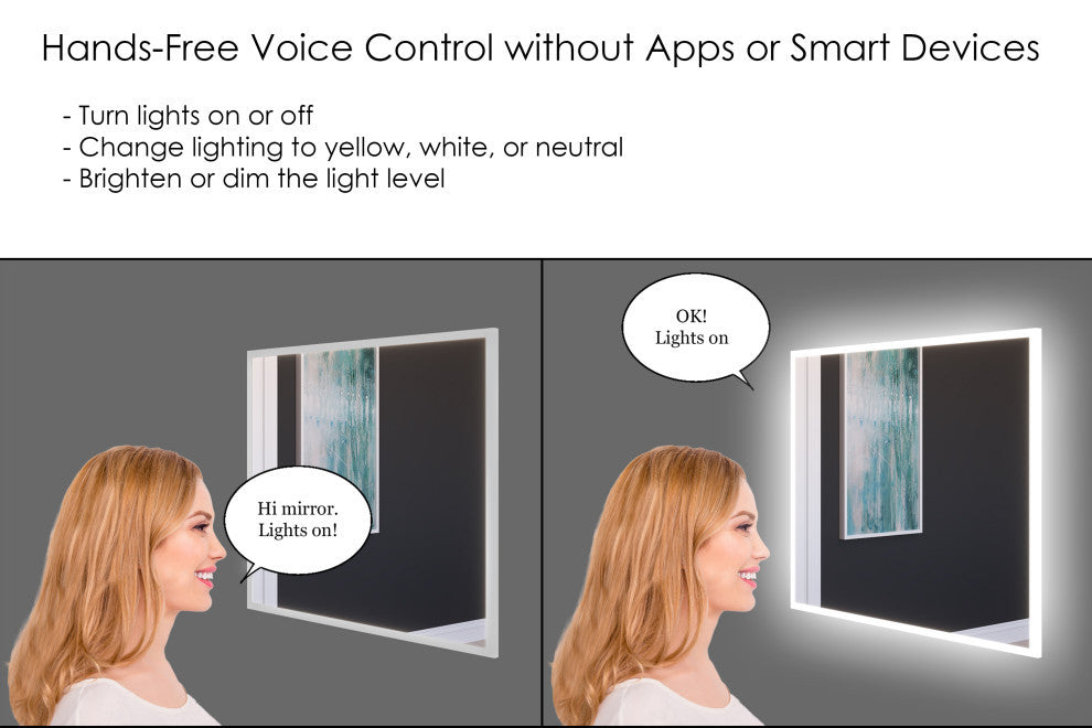 Smart Lisa Dimmable LED Bathroom Mirror With Voice Control, 60"x30"