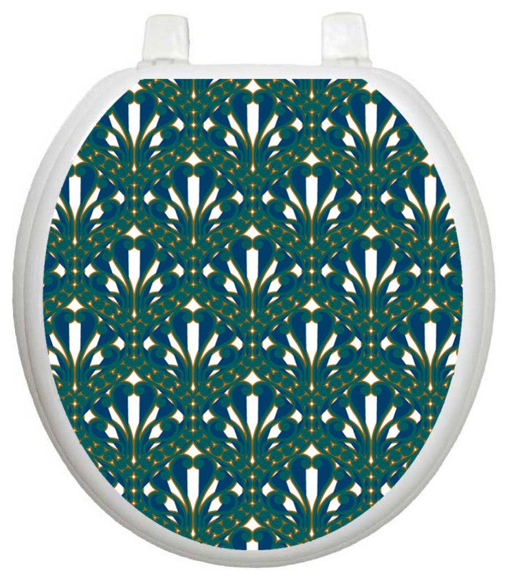 Peacock Toilet Tattoos Seat Cover, Vinyl Lid Decal, Bathroom Decorative Cover, Round