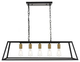 Resolute 5 Light Pendant in Brass & Black