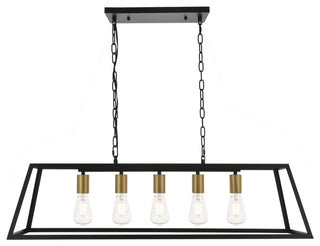 Resolute 5 Light Pendant in Brass & Black