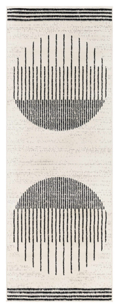 Hauteloom Angus Abstract Area Rug, Black/Charcoal/Light Gray, 5'3" Round