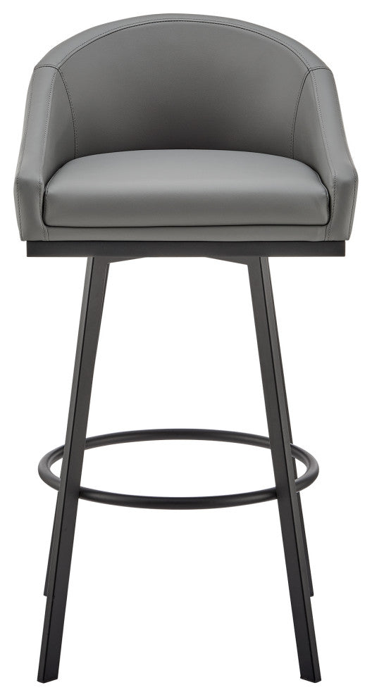 Noran Swivel Bar Stool in Black Metal with Grey Faux Leather