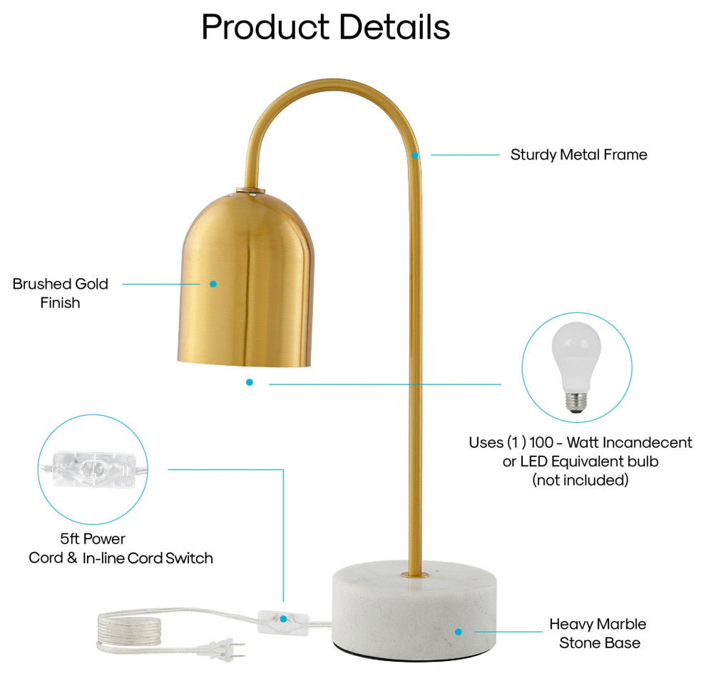 Inspired Home Brileigh Table Lamp, Marble Stone Base, Brass