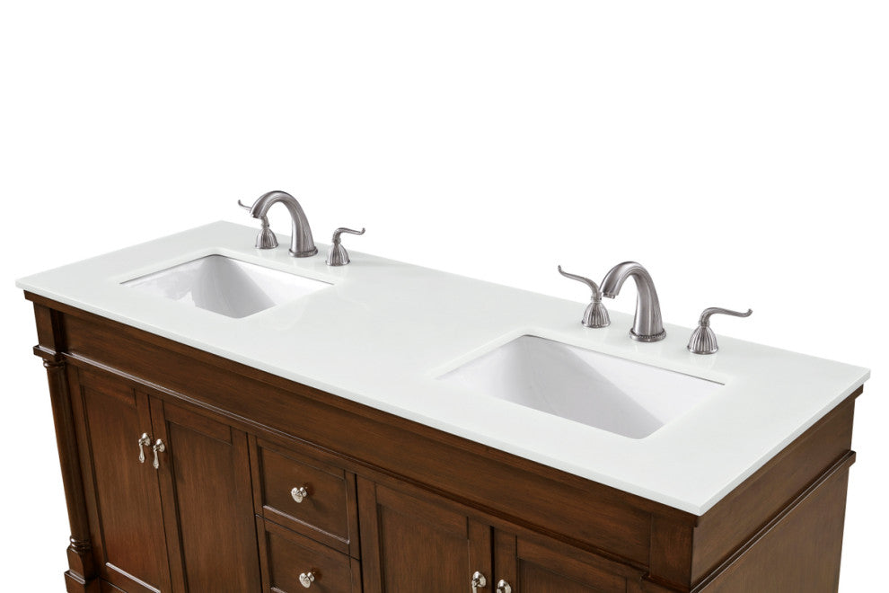 Home Living 60" Single Bathroom Vanity, Walnut With Engineered Marble Top