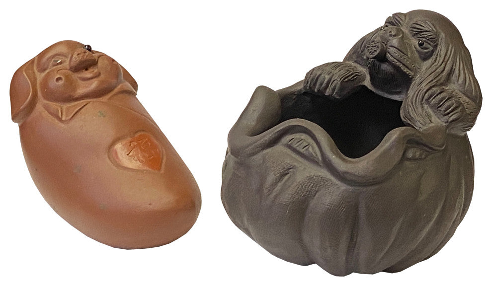 Two Oriental Small Ceramic Animal Figures Display Art Puppy and Piggy Hws2380