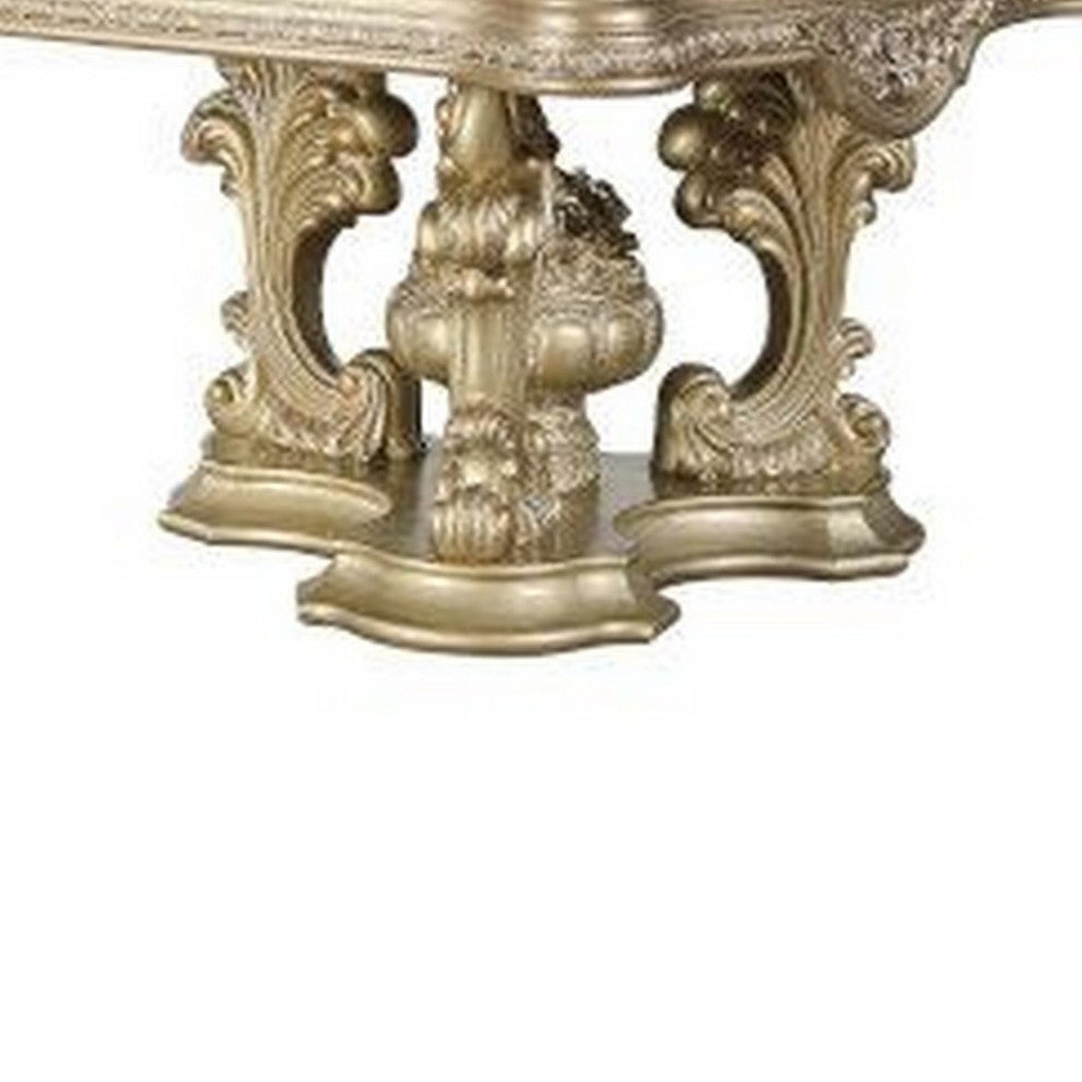Benzara BM266446 Dining Table With Hollow Carving, Gold Finish
