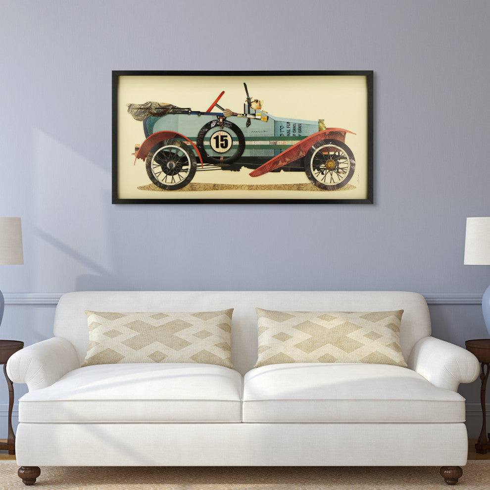 Antique Automobile Hand Made Dimensional Collage Framed Wall Art Under Glass