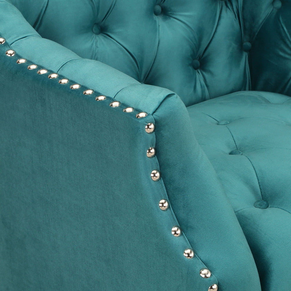 Norway Tufted Accent Chair with Nailhead Trim, Teal