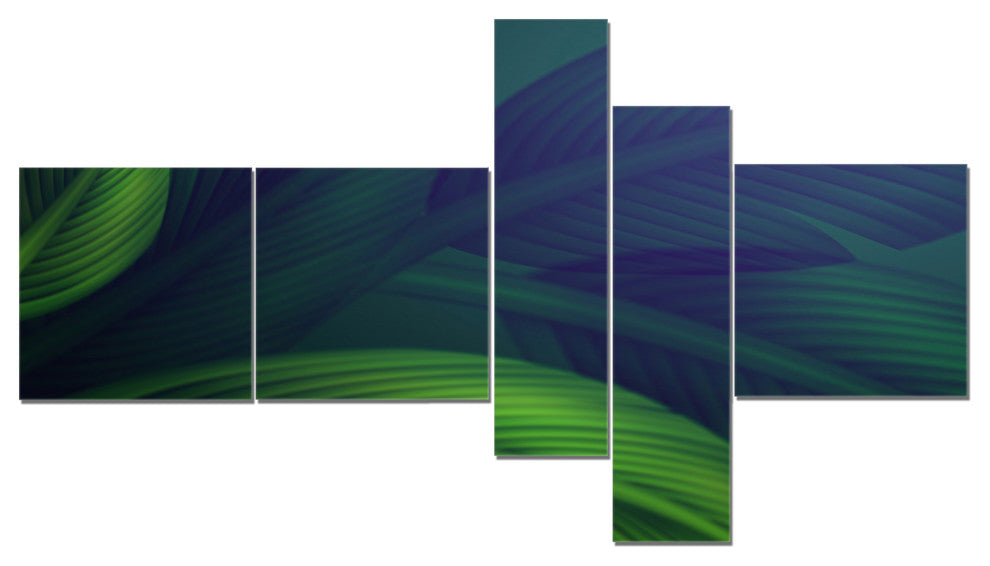 Tropic Jungle Leaves Background, Floral Canvas Art Print, 60"x32", 5 panels