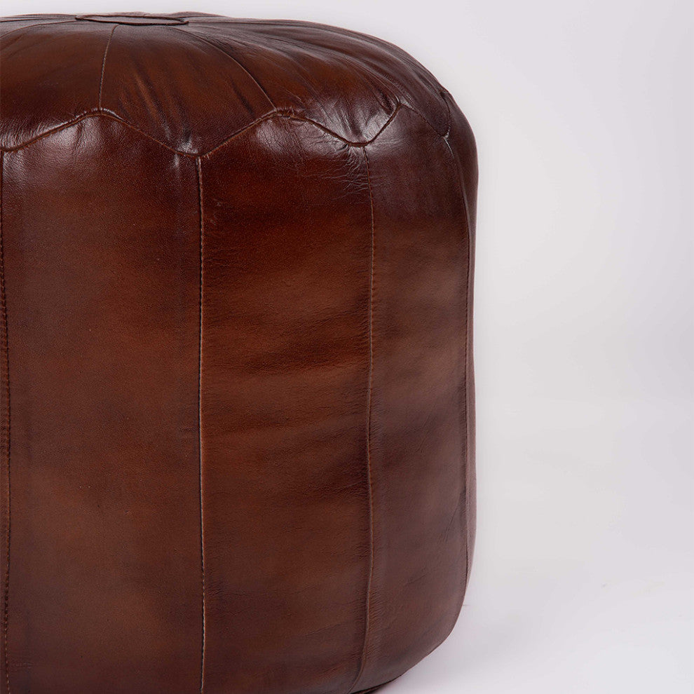 Pouf-Solid Handmade Leather Pouf, Floor Pillows and Poufs, 14x14x14