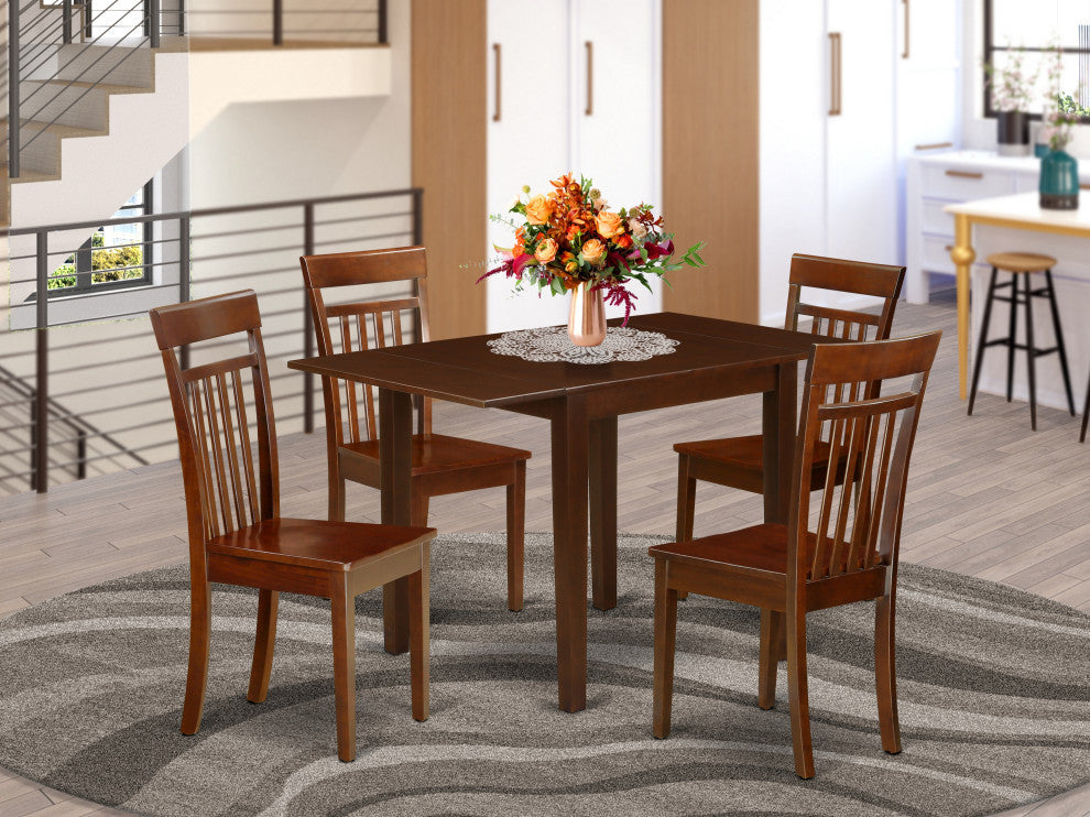 Dining Set 5 Pc- 4 Chairs, Table, Mahogany Finish Solid Wood Chair Seat