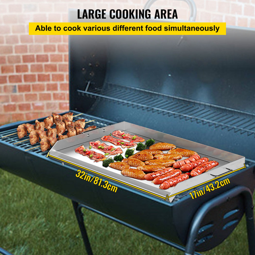VEVOR 32" x 17" Stainless Steel Griddle Flat Top Grill Triple Griddle Cookware