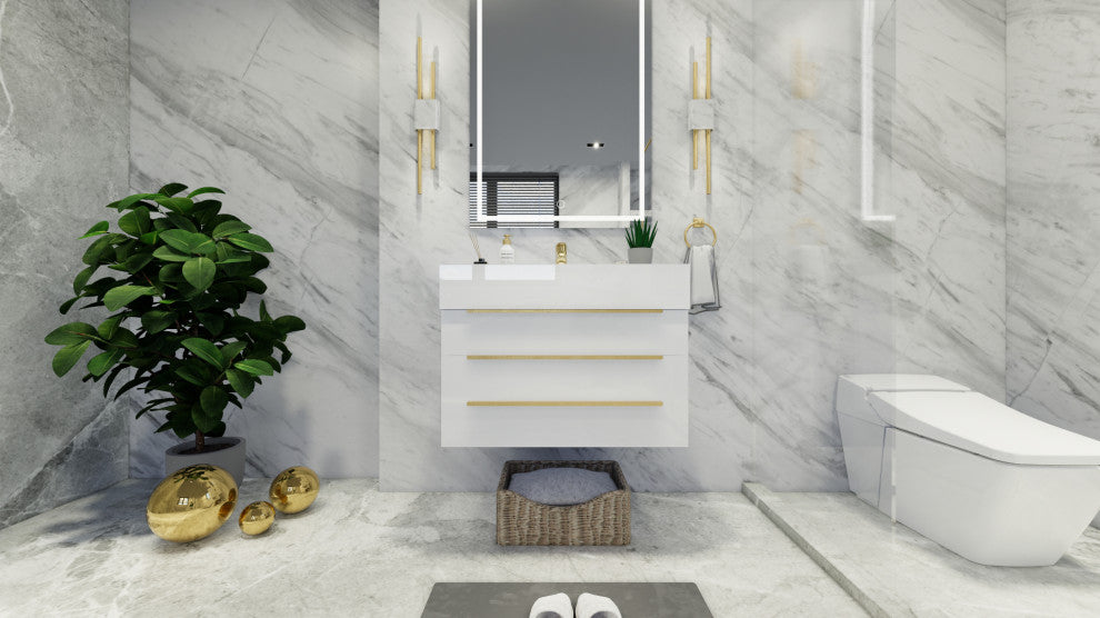 Madison 30" Wall Mounted Vanity with Reinforced Acrylic Sink, High Gloss White