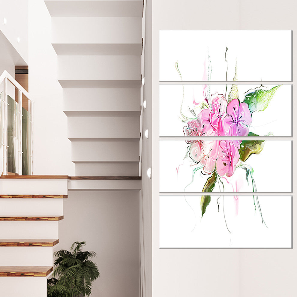 Pink Bouquet of Pansies, Large Animal Canvas Art Print, 28"x48", 4 Panels