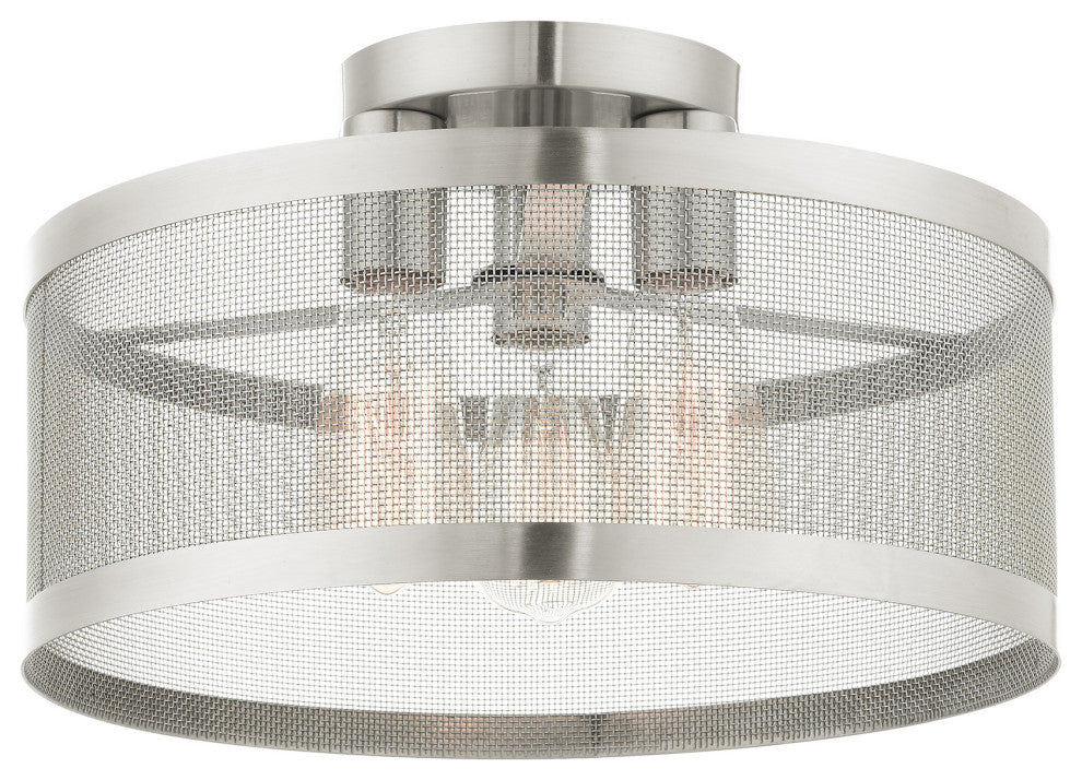 Livex Lighting Industro 3 Light Brushed Nickel Medium Semi-Flush