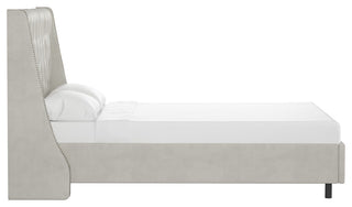 Williams Twin Nail Button Wingback Platform Bed, Velvet Light Gray